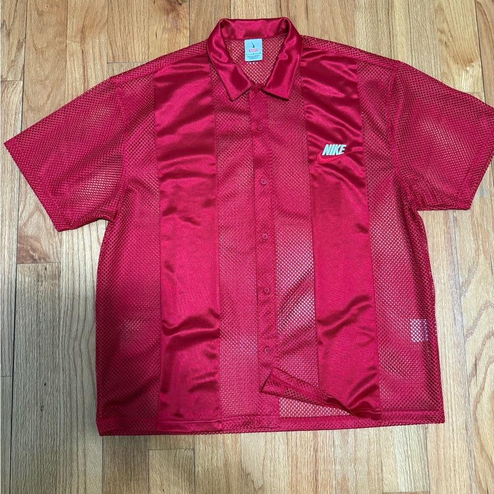 Supreme x Nike Red Casual Button Down Shirt with Spread Collar